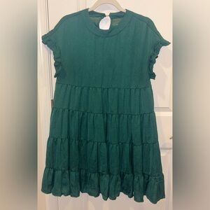 Women’s Foteisy Ruffle Short Sleeve Swing Dress Green Medium